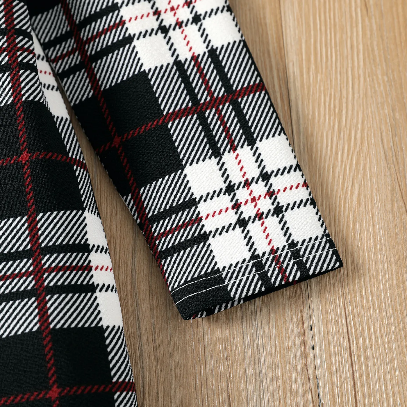 Kid Girl Plaid Stand Collar Long-sleeve Dress BlackandWhite image 4