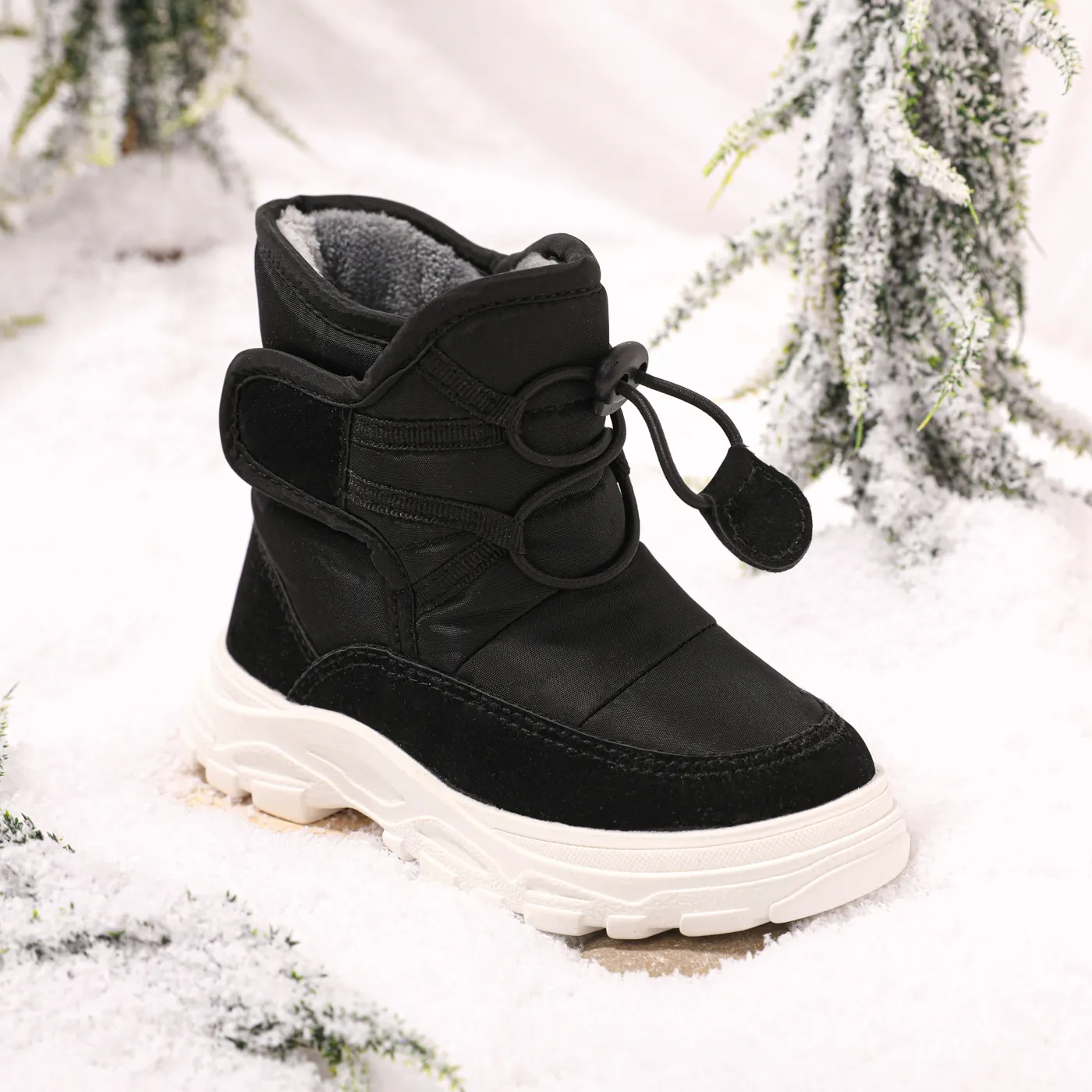 Botas de neve térmicas com cordão à prova d'água com forro de lã para crianças Preto image 3