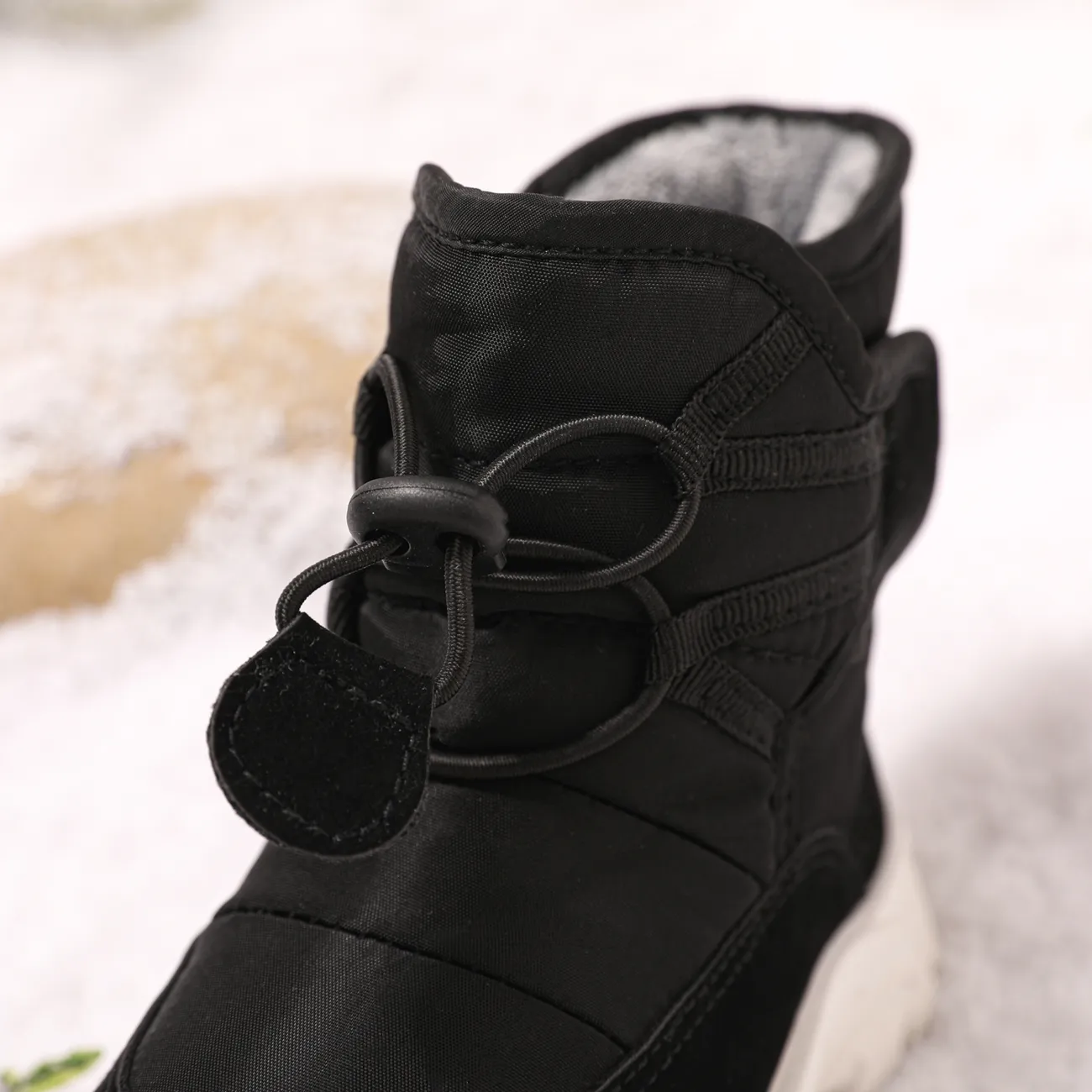 Toddler Drawstring Waterproof Fleece-lining Thermal Snow Boots Black big image 1