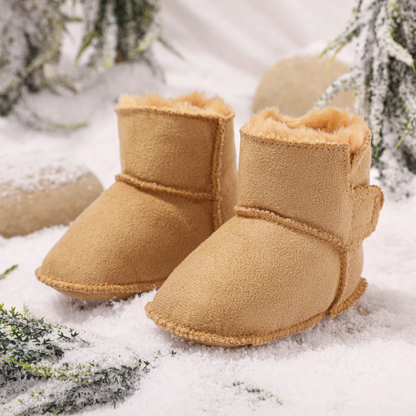 Toddler Simple Plain Fleece Lined Thermal Prewalker Shoes Ginger big image 1