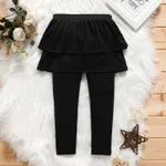 Toddler Girl Solid Color Elasticized Layered Skirt Leggings Black