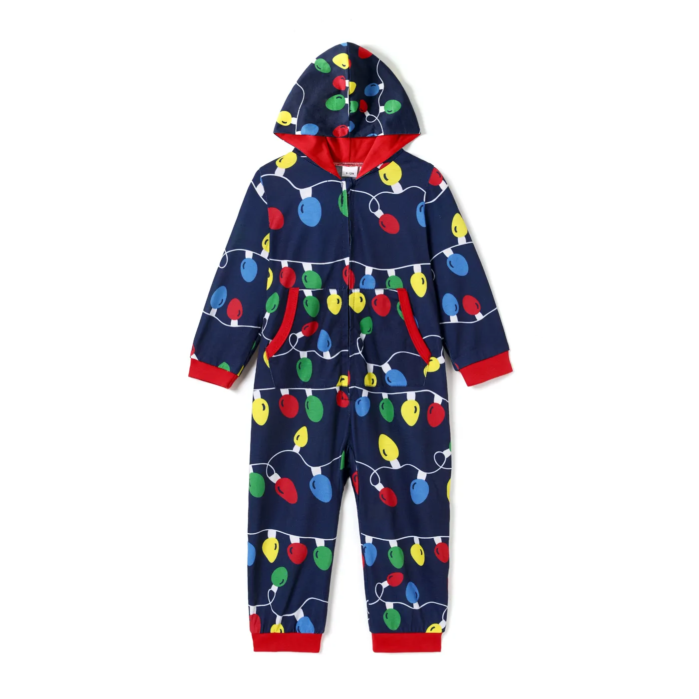 Christmas Family Matching Allover Colorful String Lights Print Zipper Long-sleeve Hooded Onesies Pajamas (Flame Resistant)  image 6