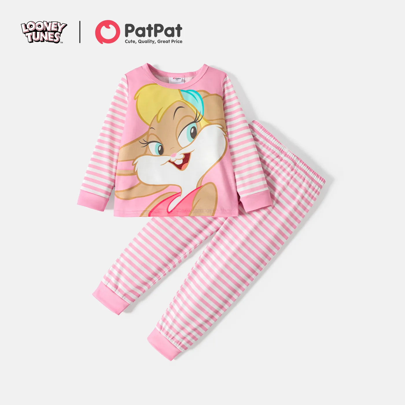 Looney Tunes 2pcs Toddler Girl/Boy Striped Long-sleeve Tee and Elasticized Pants Set Light Pink