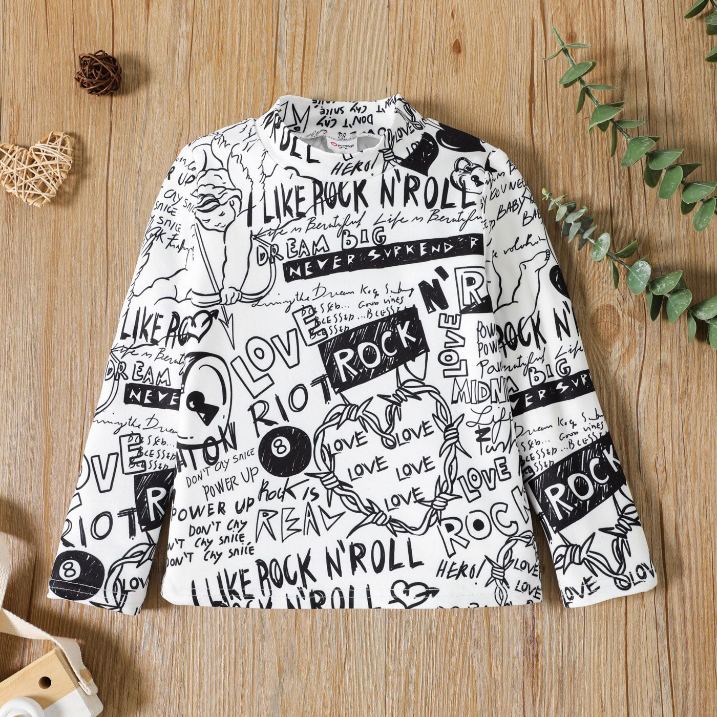 

Toddler Girl Mock Neck Letter Print Long-sleeve Tee