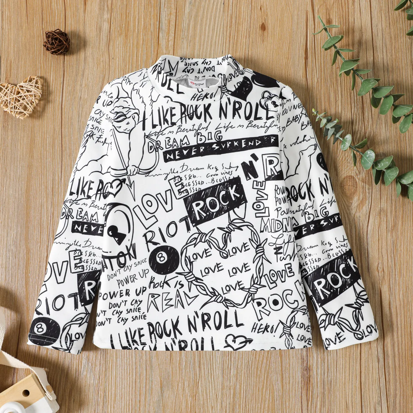 Criança Menina Colarinho alto Infantil Manga comprida T-shirts  big image 1