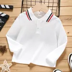 Enfant en bas âge Garçon Revers Basique Manches longues T-Shirt Blanc