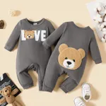 Baby Boy 95% Cotton Long-sleeve Bear & Letter Print Grey Long-sleeve Jumpsuit Grey image 6