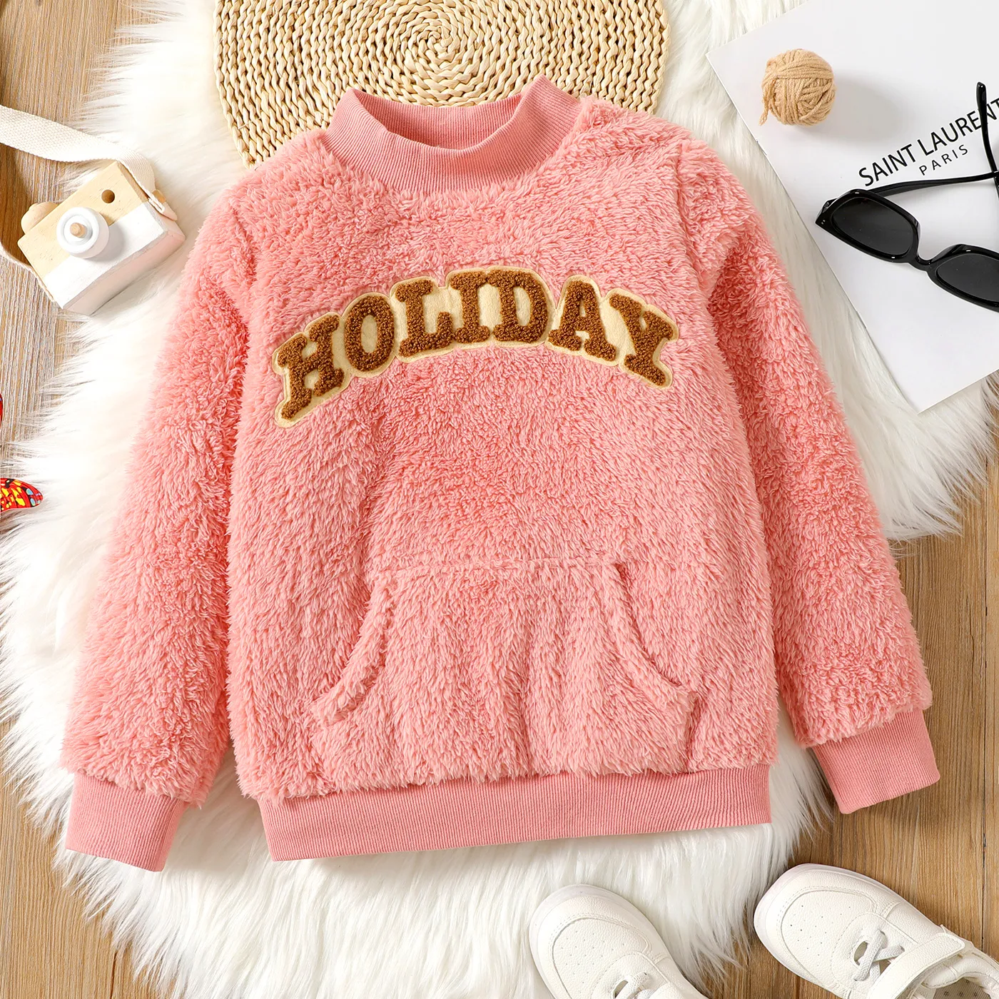 

Kid Boy/Kid Girl Letter Embroidered Stand Collar Fleece Sweatshirt