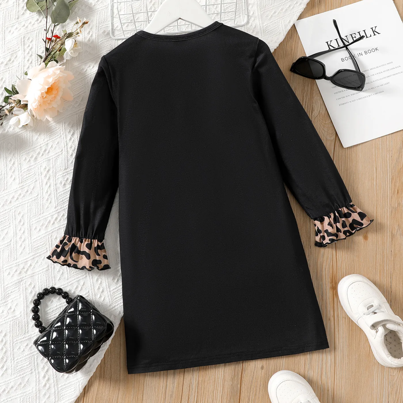 Kid Girl Leopard Print Colorblock Long-sleeve Dress  image 2