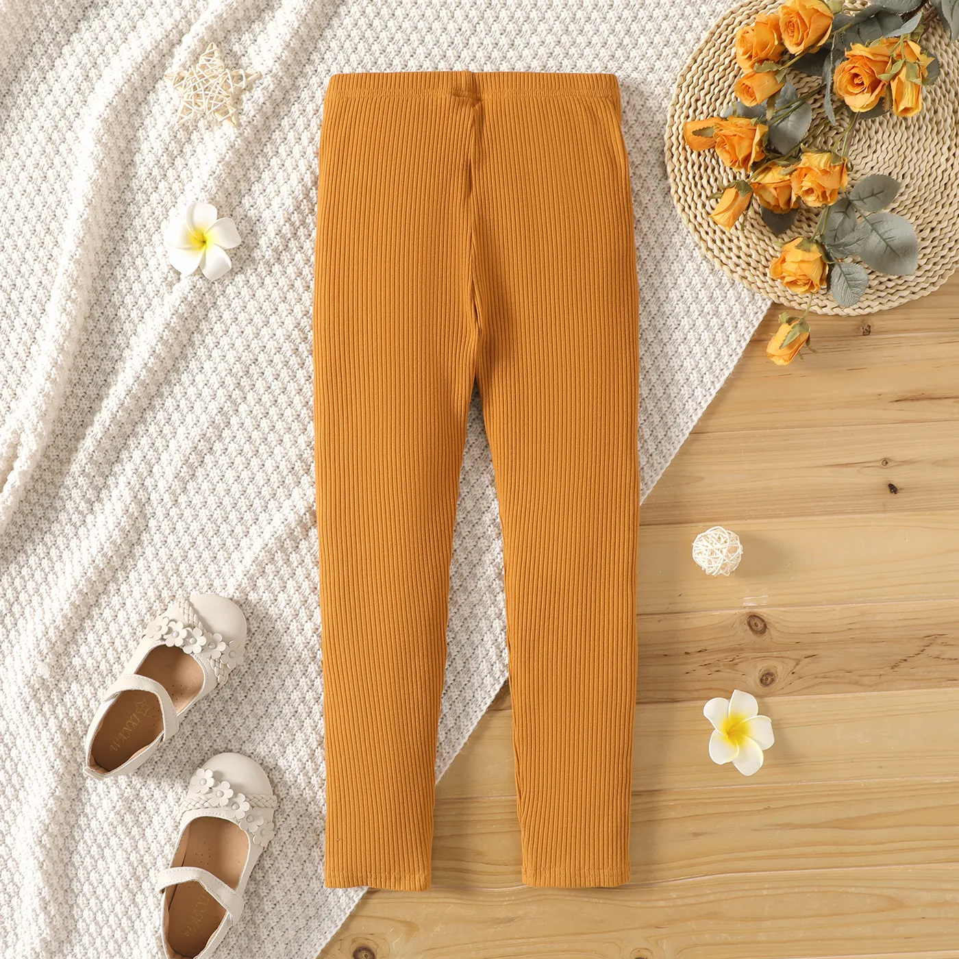 Kid Girl Heart Embroidered Ribbed Cotton Elasticized Leggings  image 4