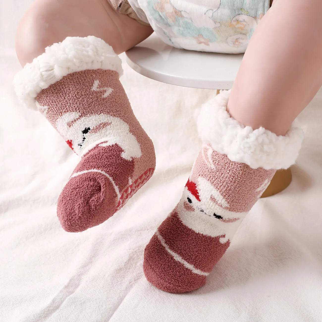 calcetines térmicos con forro polar y estampado navideño para bebés y niños pequeños Rosado big image 1