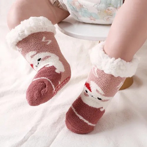 calcetines térmicos con forro polar y estampado navideño para bebés y niños pequeños