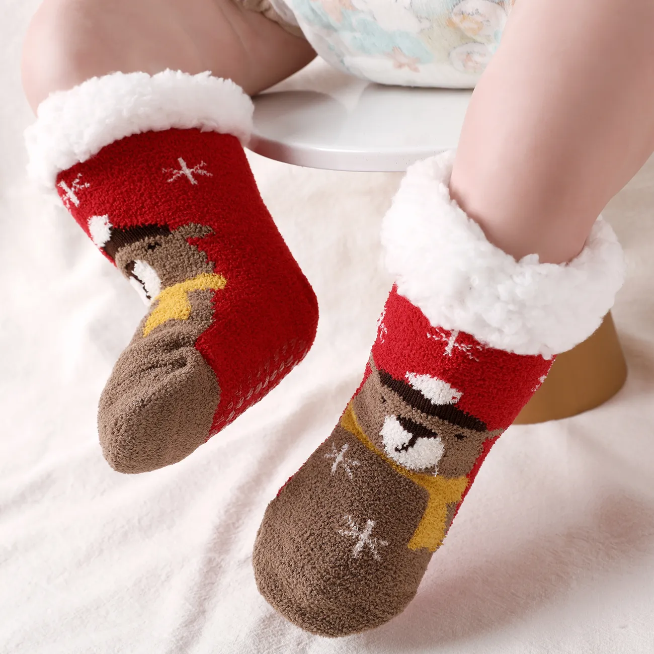 طفل / طفل صغير عيد الميلاد نمط الجوارب الصوف بطانة الحرارية أحمر big image 1