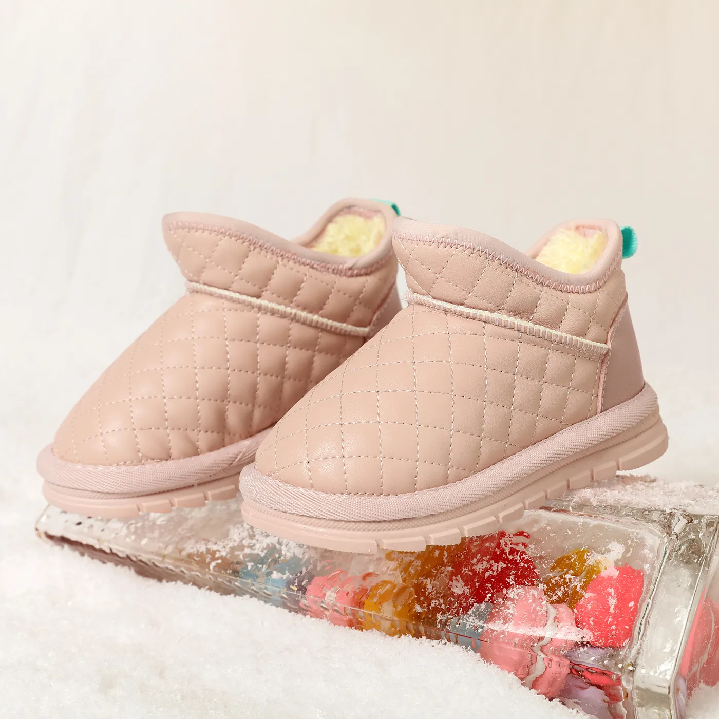 Toddler / Kid Pink Quilted Fleece-lining Snow Boots  big image 1