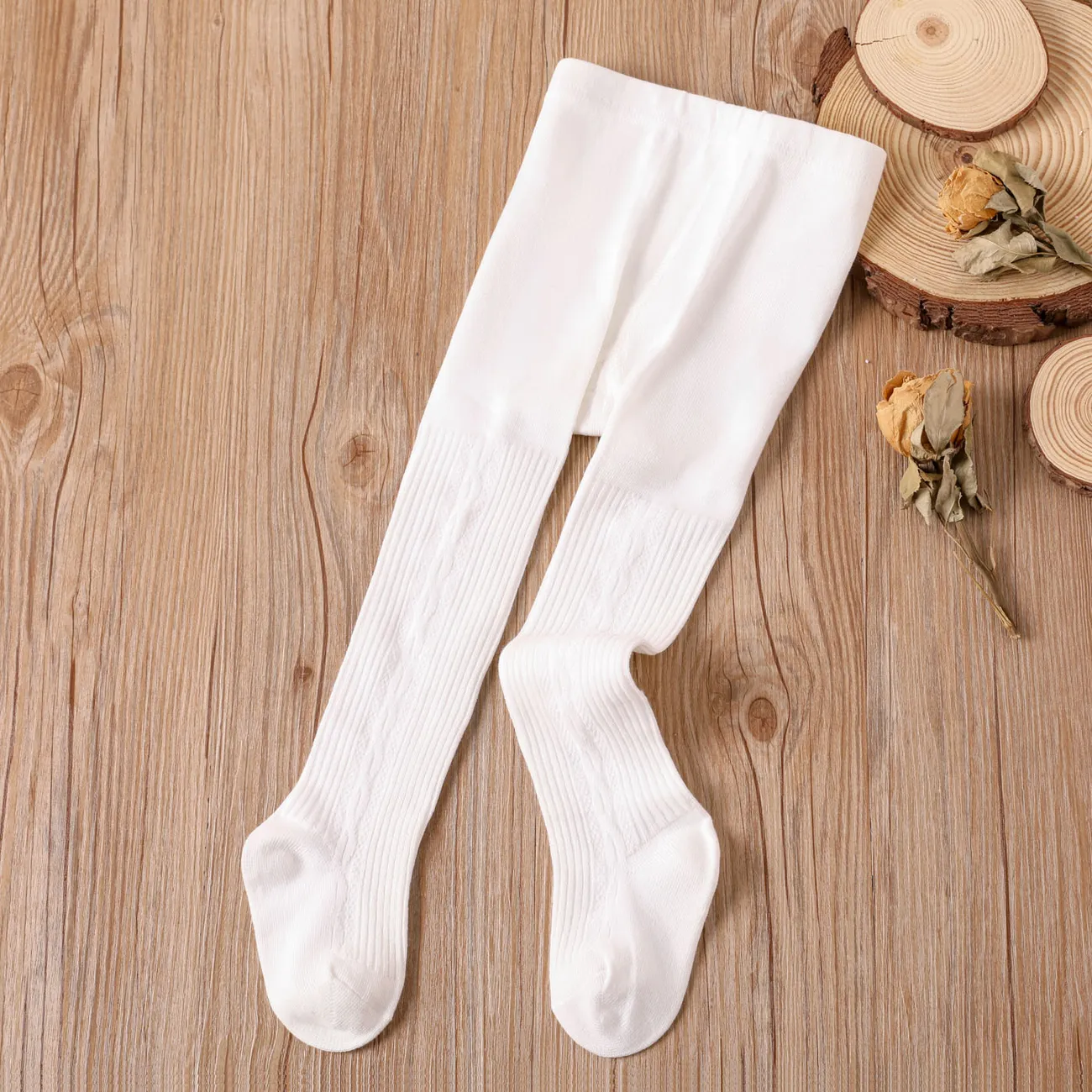 Baby / Toddler Plain Cable Pantyhose Tights for Girls White big image 1