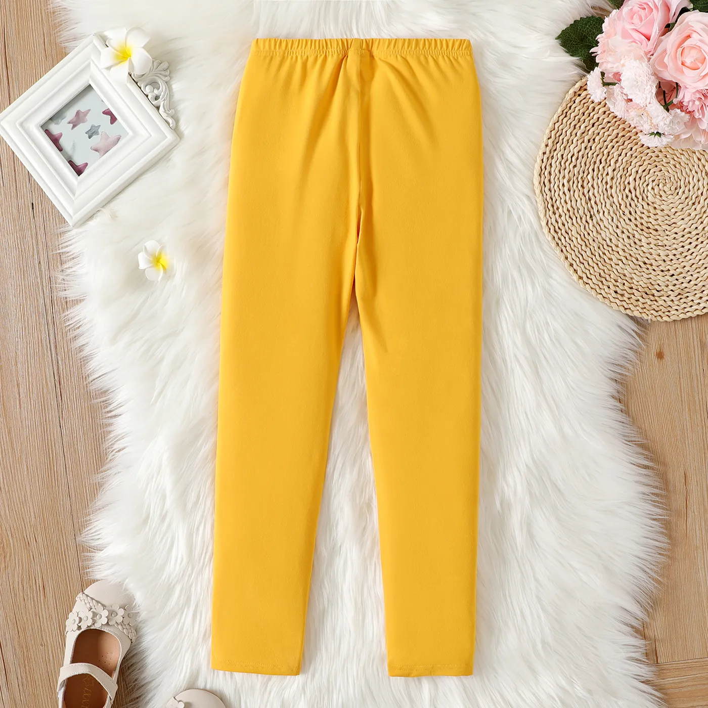 Kid Girl Solid Color Elasticized Leggings Ginger