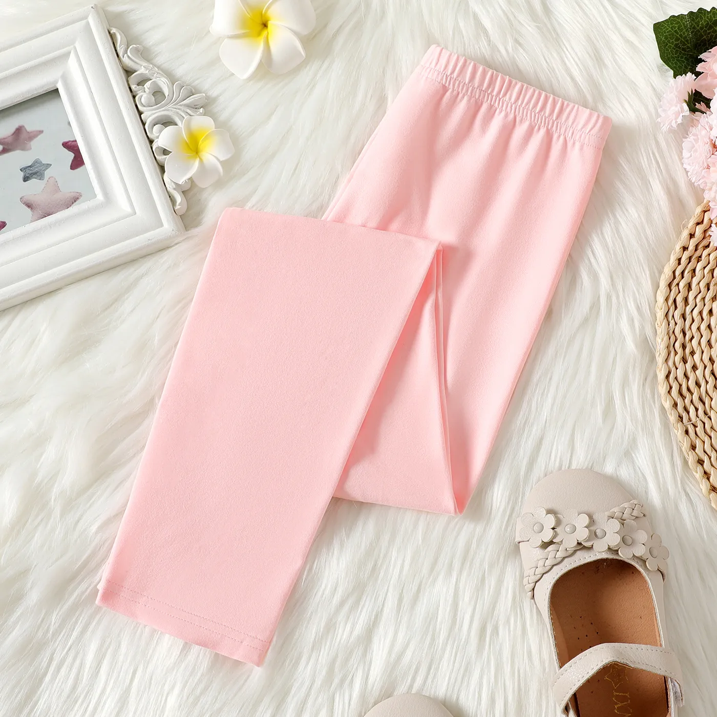 Kid Girl Solid Color Elasticized Leggings Pink image 5
