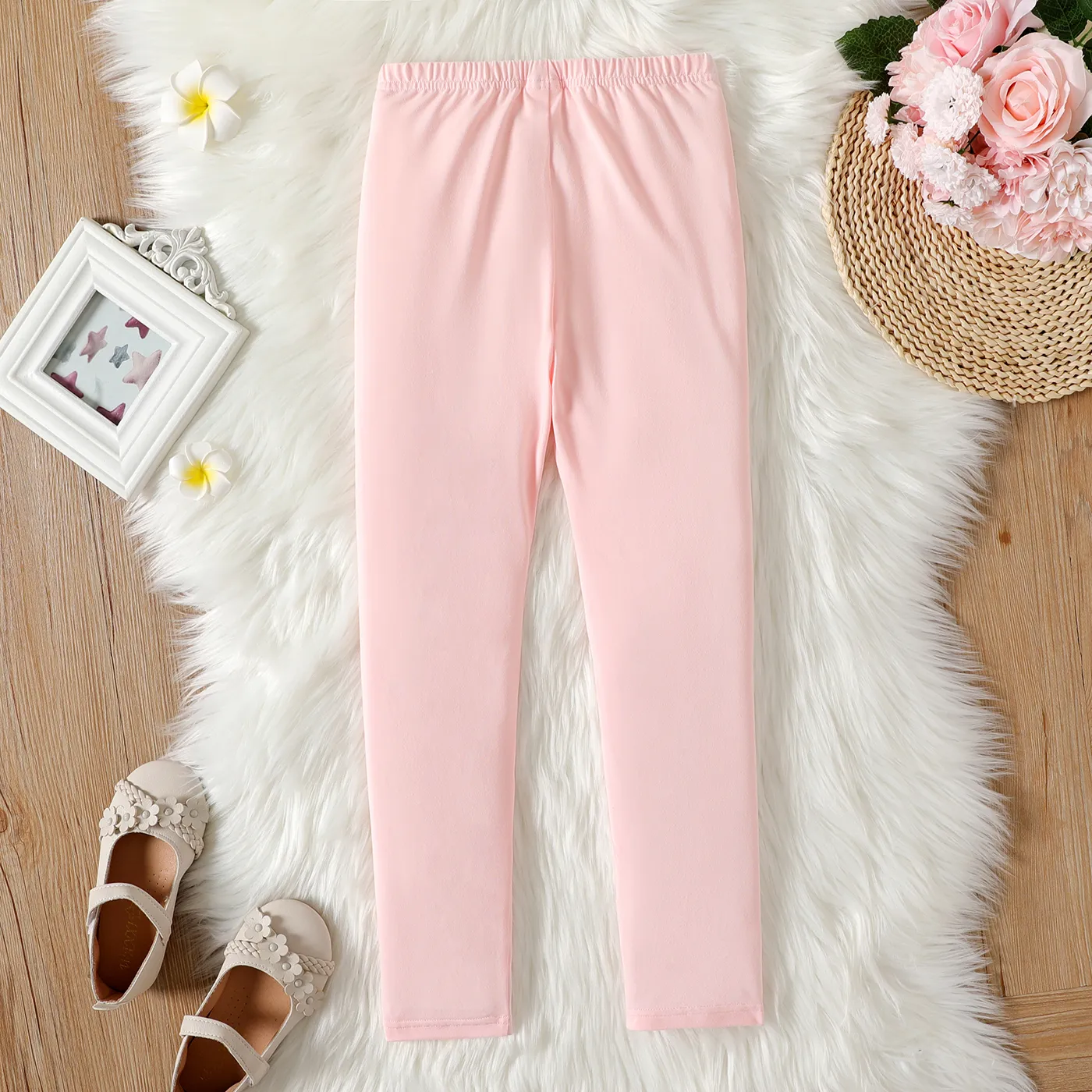 Kid Girl Solid Color Elasticized Leggings Pink big image 1