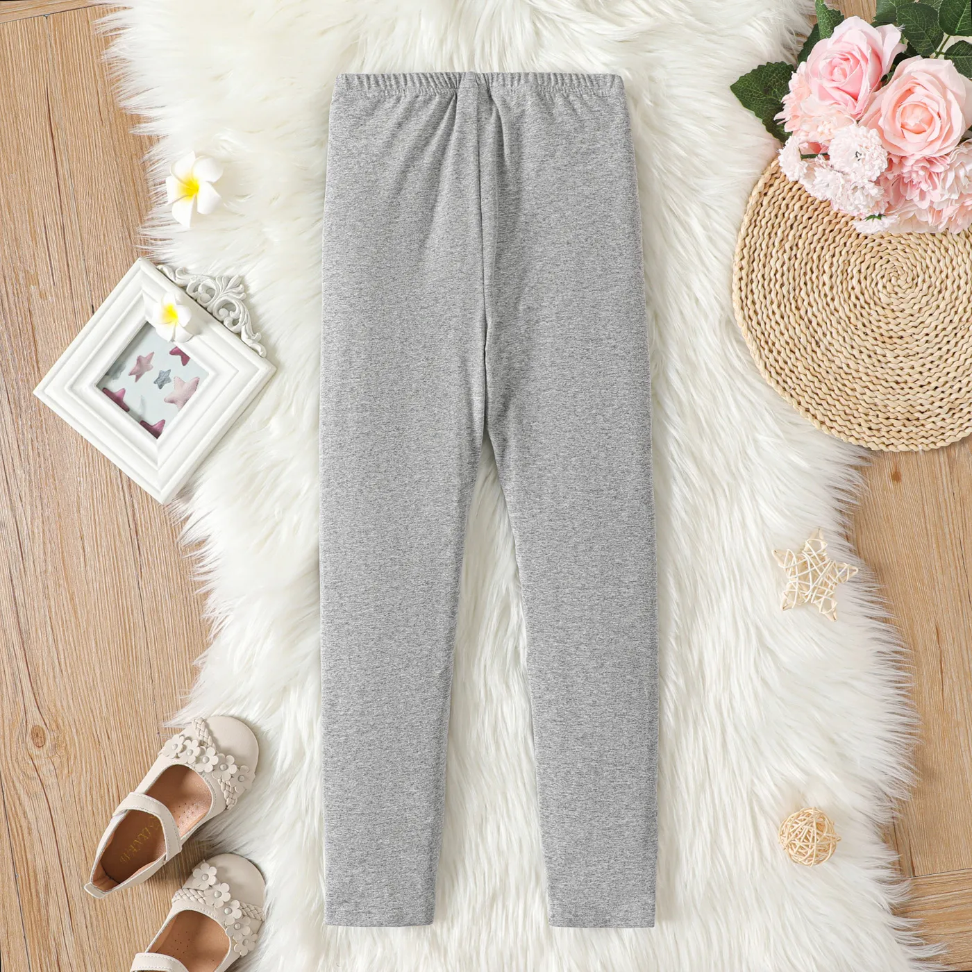 Kid Girl Solid Color Elasticized Leggings MiddleAsh