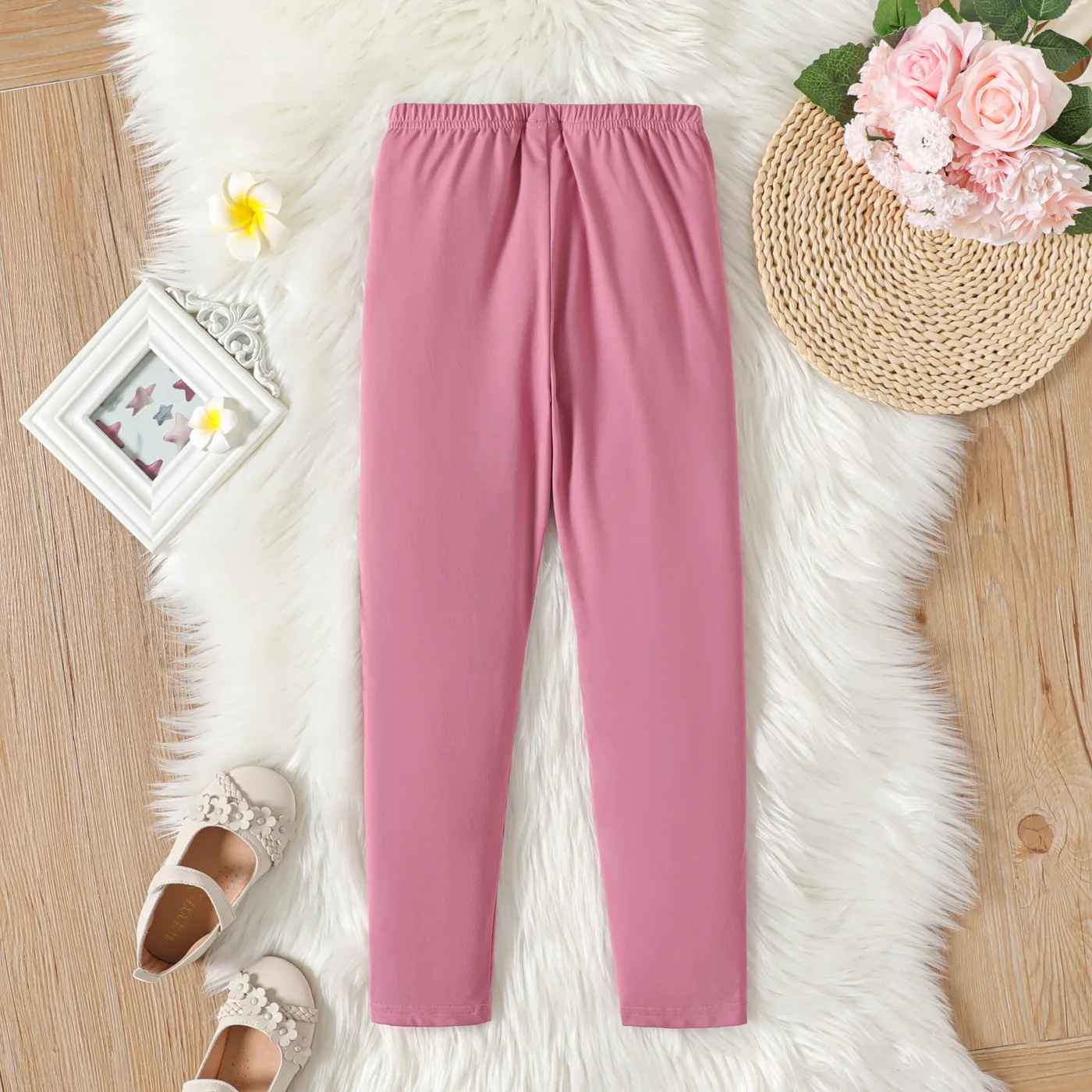 Kid Girl Solid Color Elasticized Leggings PurpleSage