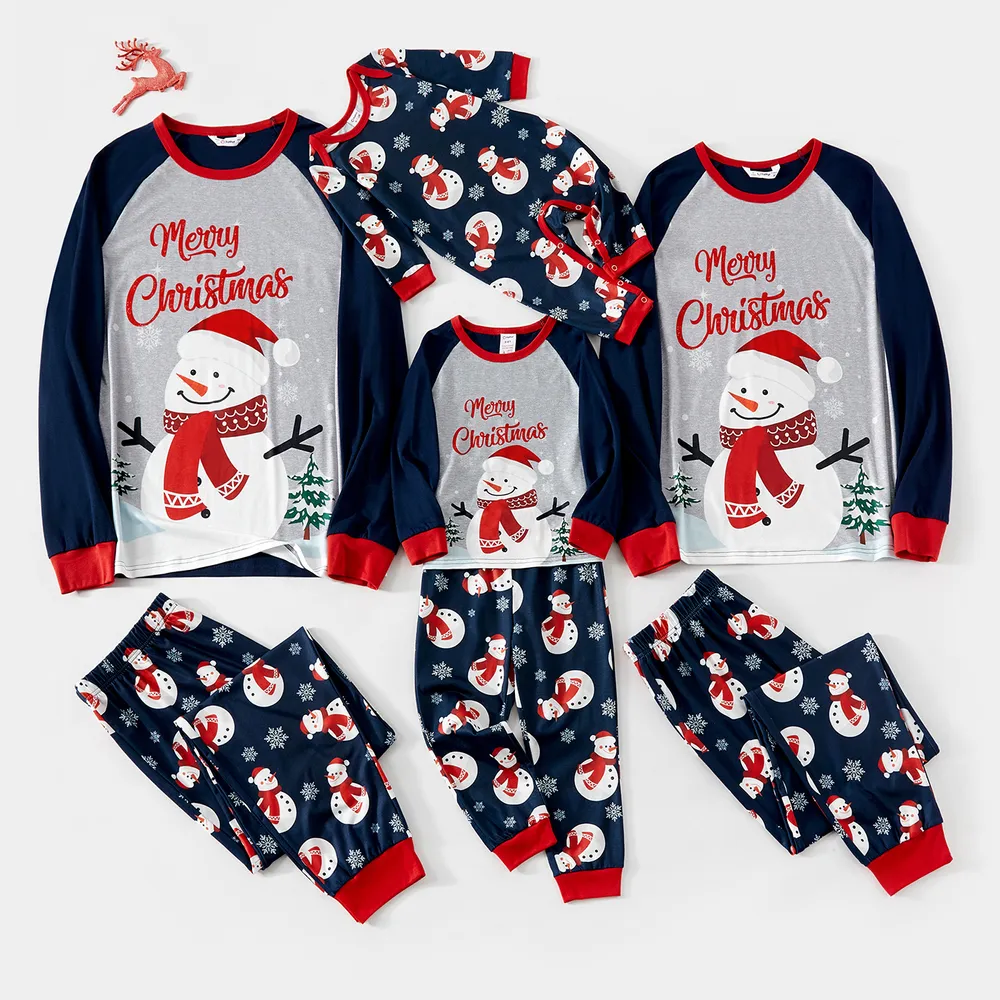 Christmas Snowman & Letter Print Family Matching Raglan-sleeve Pajamas Sets (Flame Resistant)  big image 3