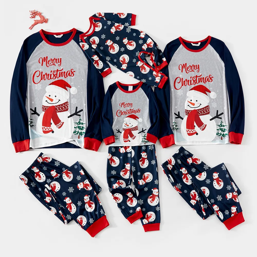 Christmas Snowman & Letter Print Family Matching Raglan-sleeve Pajamas Sets (Flame Resistant) big image 3