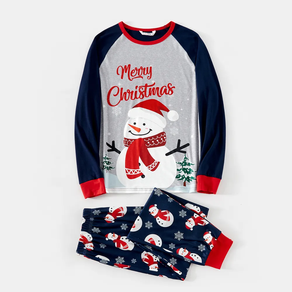 Christmas Snowman & Letter Print Family Matching Raglan-sleeve Pajamas Sets (Flame Resistant)  big image 14
