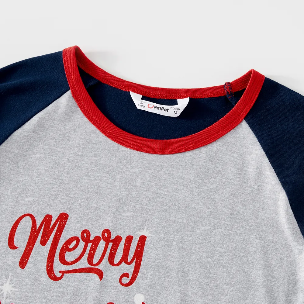 Christmas Snowman & Letter Print Family Matching Raglan-sleeve Pajamas Sets (Flame Resistant) big image 15