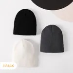 3-pack Baby / Toddler Solid Knitted Beanie Hat Black