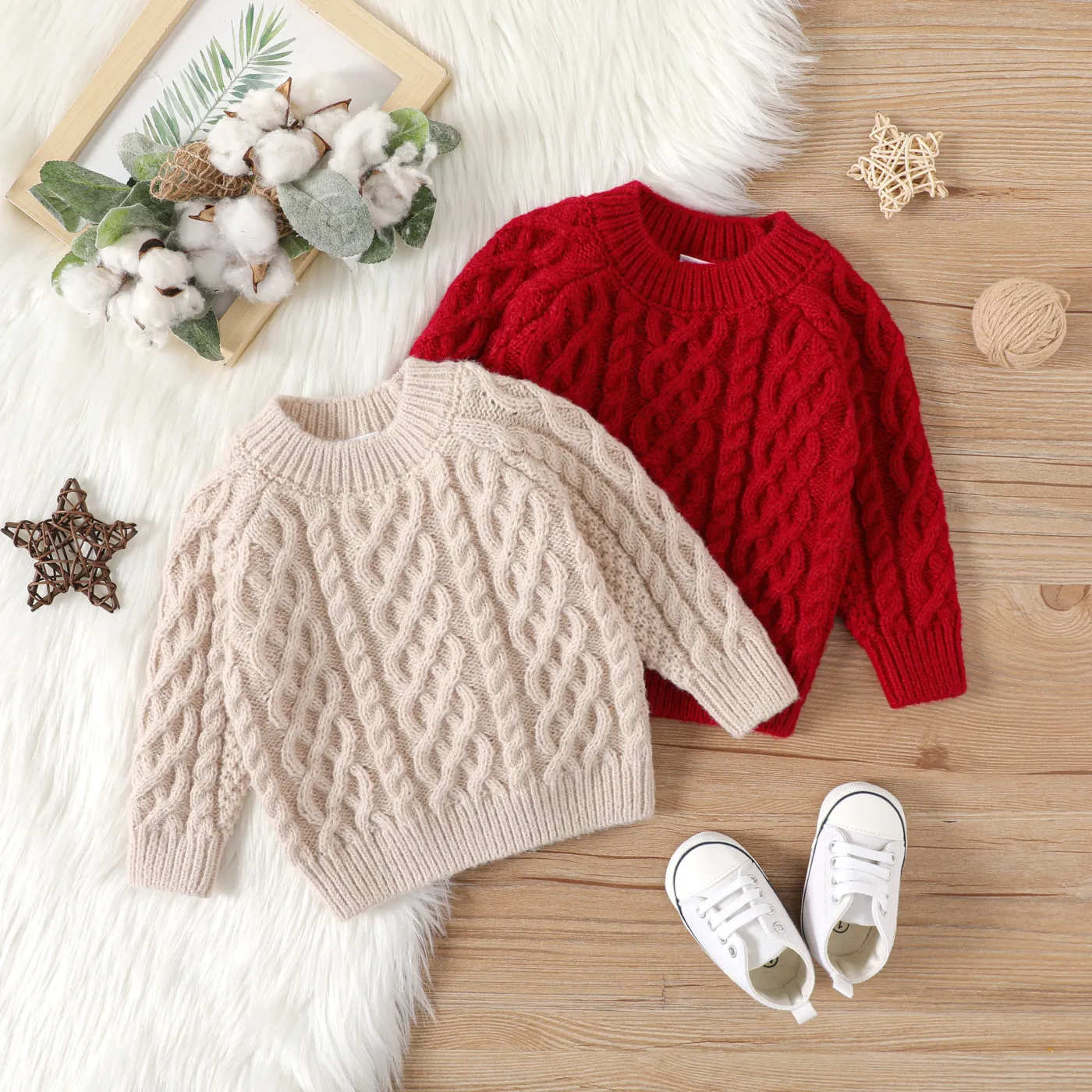 Baby Boy/Girl Solid Cable Knit Long-sleeve Pullover Sweater