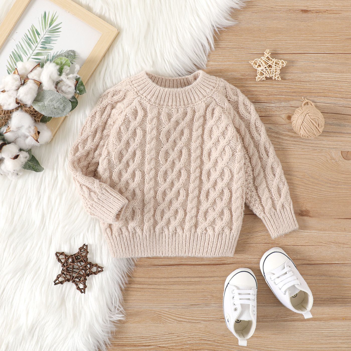 

Baby Boy/Girl Solid Cable Knit Long-sleeve Pullover Sweater