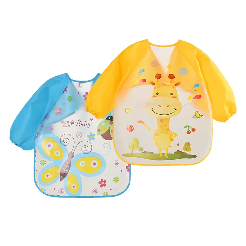 Baby Smock Waterproof Bib Cartoon Giraffe Butterfly Pattern Toddler Eating Clothes Bib Art Smocks 1-3 years old  image 5