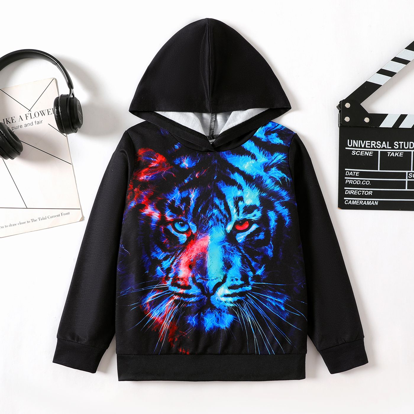 

Kid Boy Tiger Print Hoodie Sweatshirt
