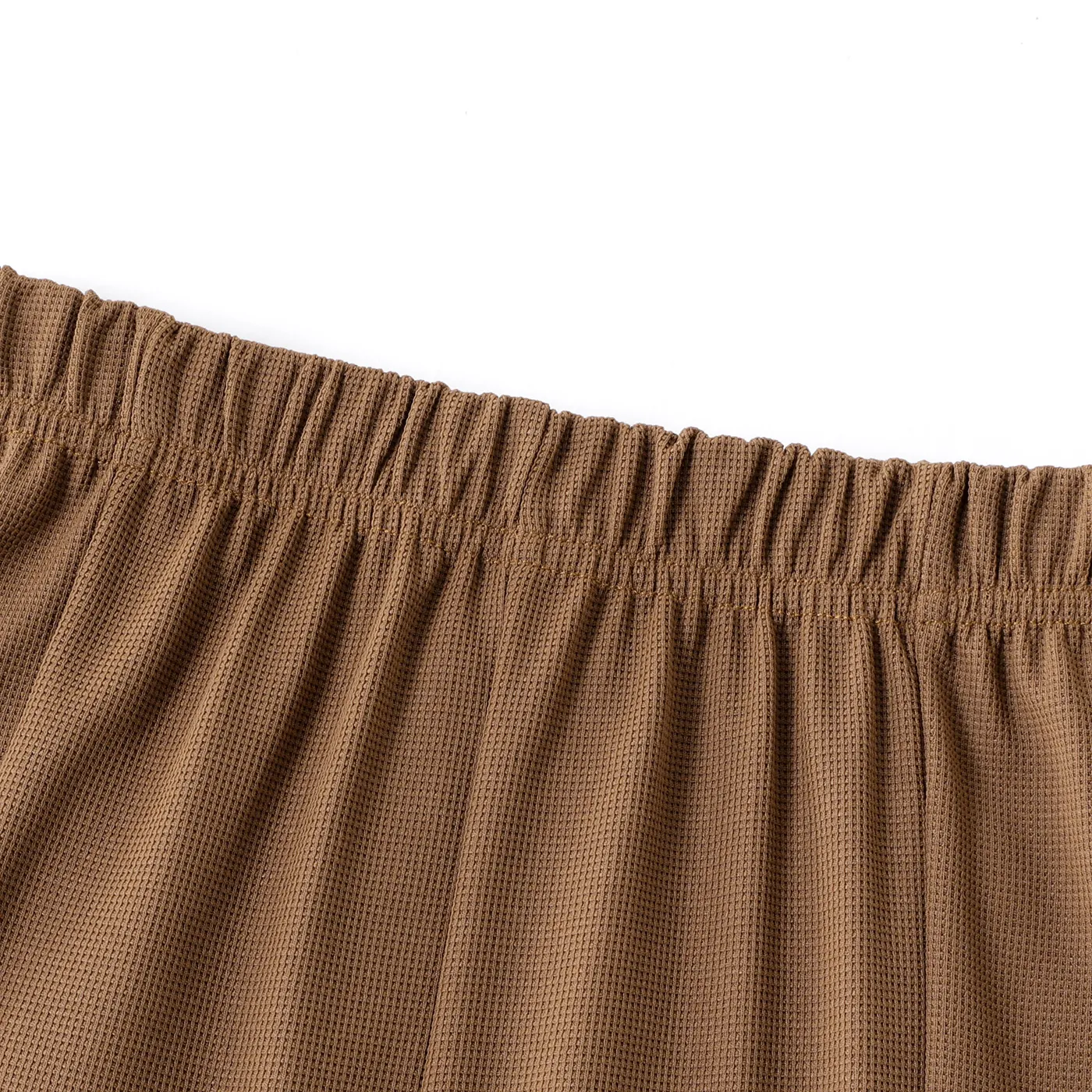 Kid Boy Casual Solid Color Waffle Letter Textured Elasticized Pants Coffee image 5