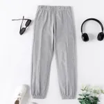 Kid Boy Casual Solid Color Waffle Letter Textured Elasticized Pants Light Grey