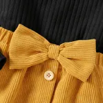 2pcs Kid Girl Ribbed Long-sleeve Black Tee and Bowknot Button Design Skirt Set ColorBlock image 4