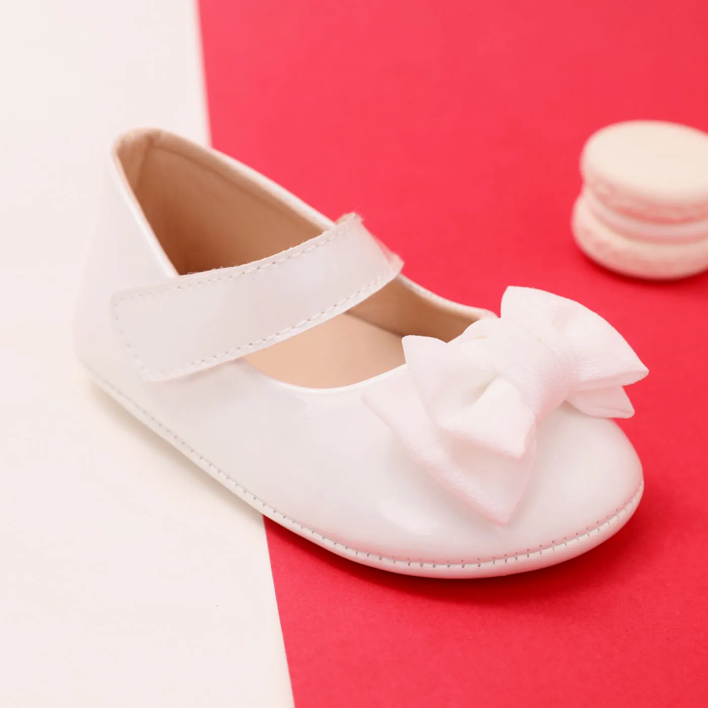 Christmas Baby / Toddler Bow Decor Solid Prewalker Shoes White image 3