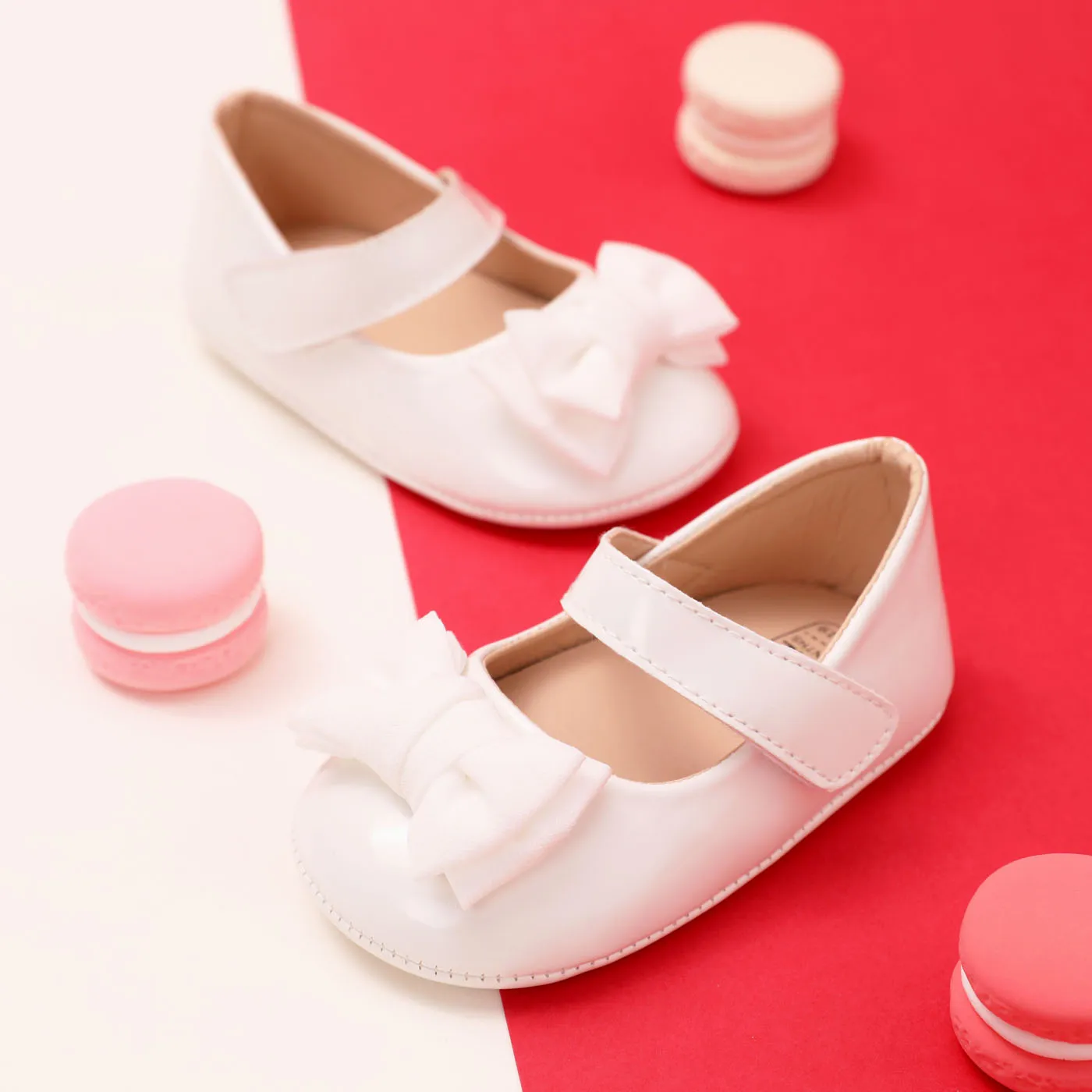 Christmas Baby / Toddler Bow Decor Solid Prewalker Shoes White image 4