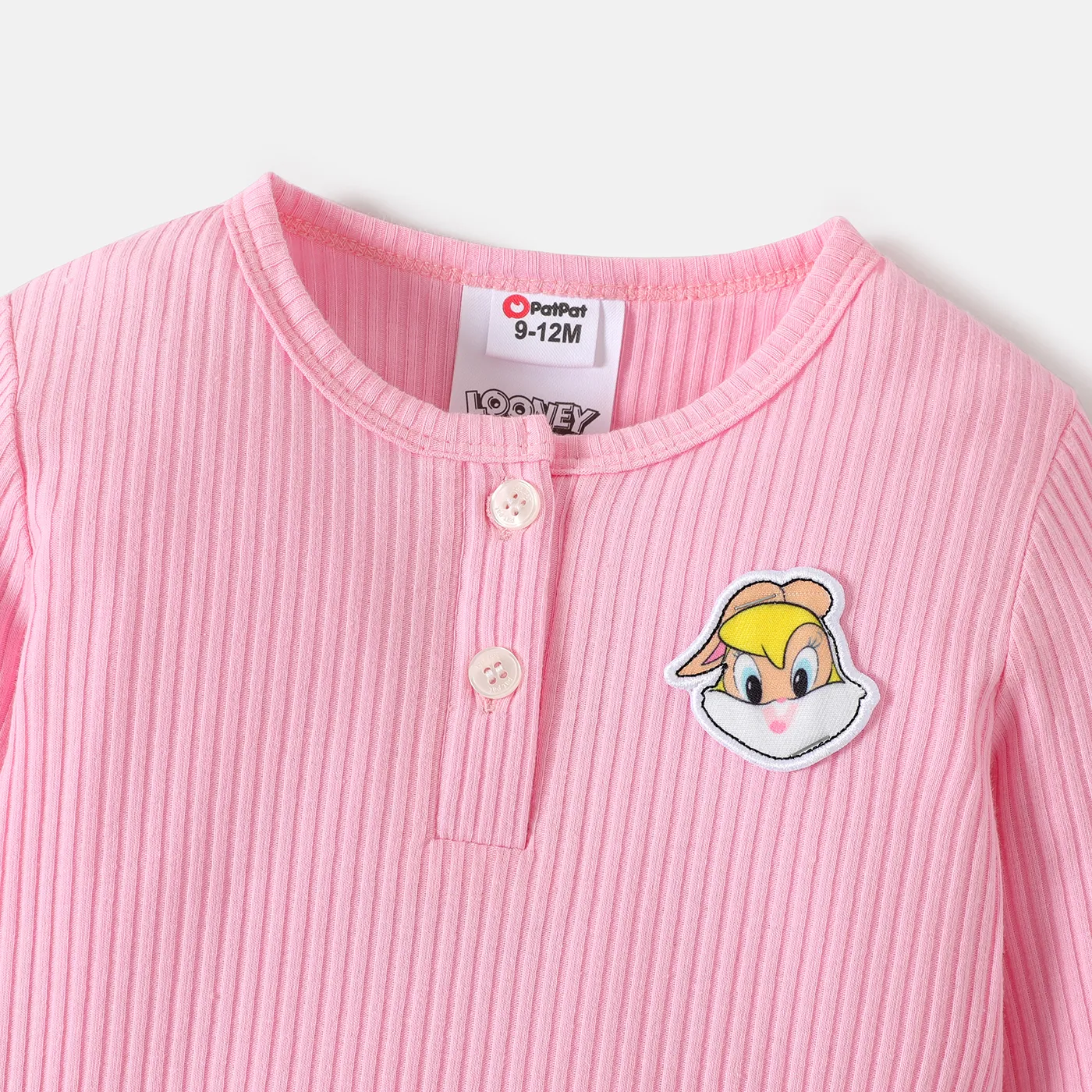 Looney Tunes Baby Girl 100% Cotton Rib Knit Long-sleeve Animal Embroidered Romper  image 4