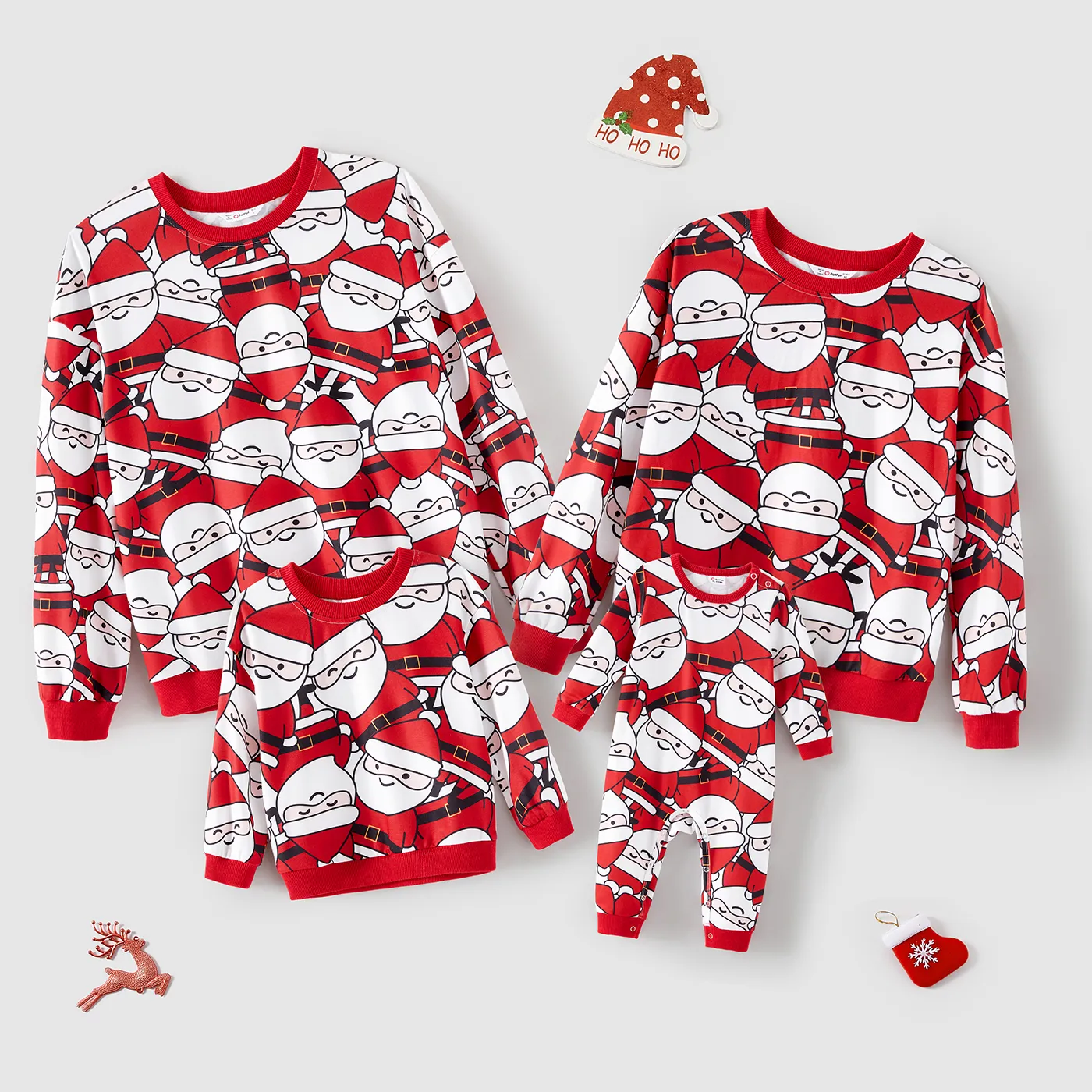 Christmas Family Matching Allover Santa Claus Print Red Long-sleeve Sweatshirts