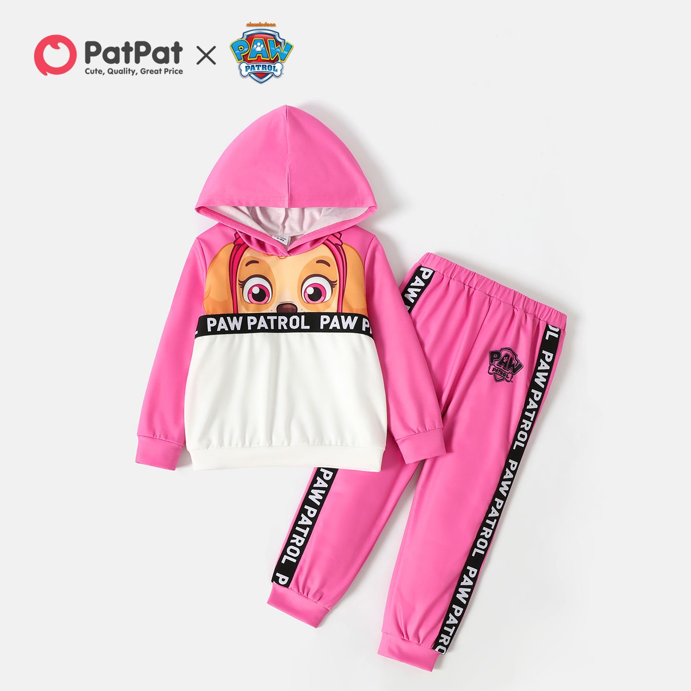 PAW Patrol 2pcs Toddler Boy/Girl Letter Print Colorblock Hoodie Sweatshirt And Pants Set