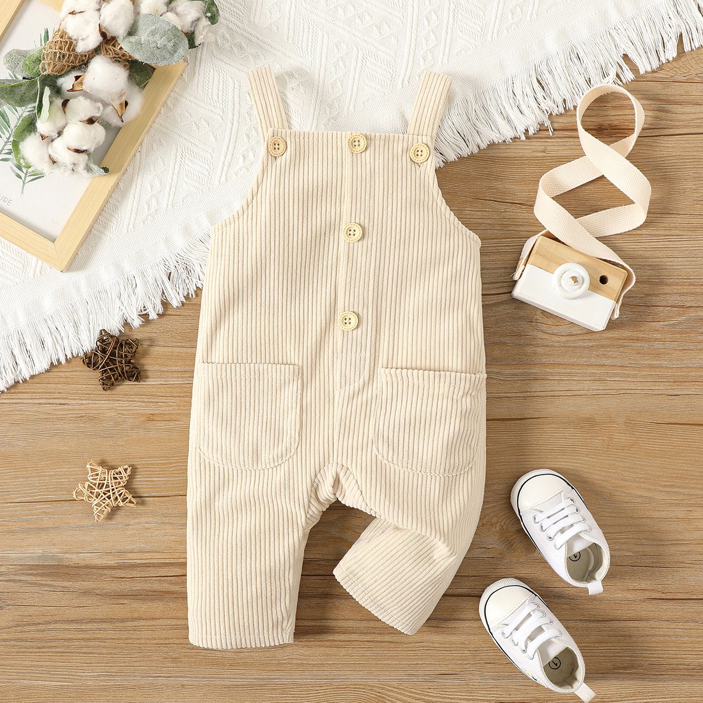 

Baby Boy/Girl Button Front Solid Corduroy Overalls