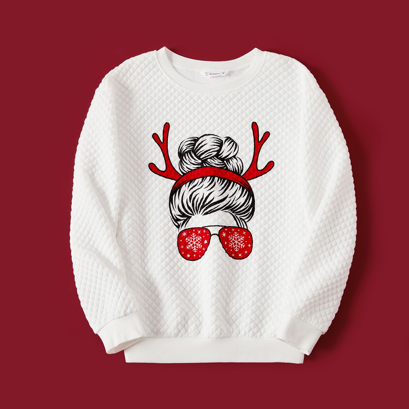 Christmas Graphic Print White Family Matching Long-sleeve Textured Sweatshirts