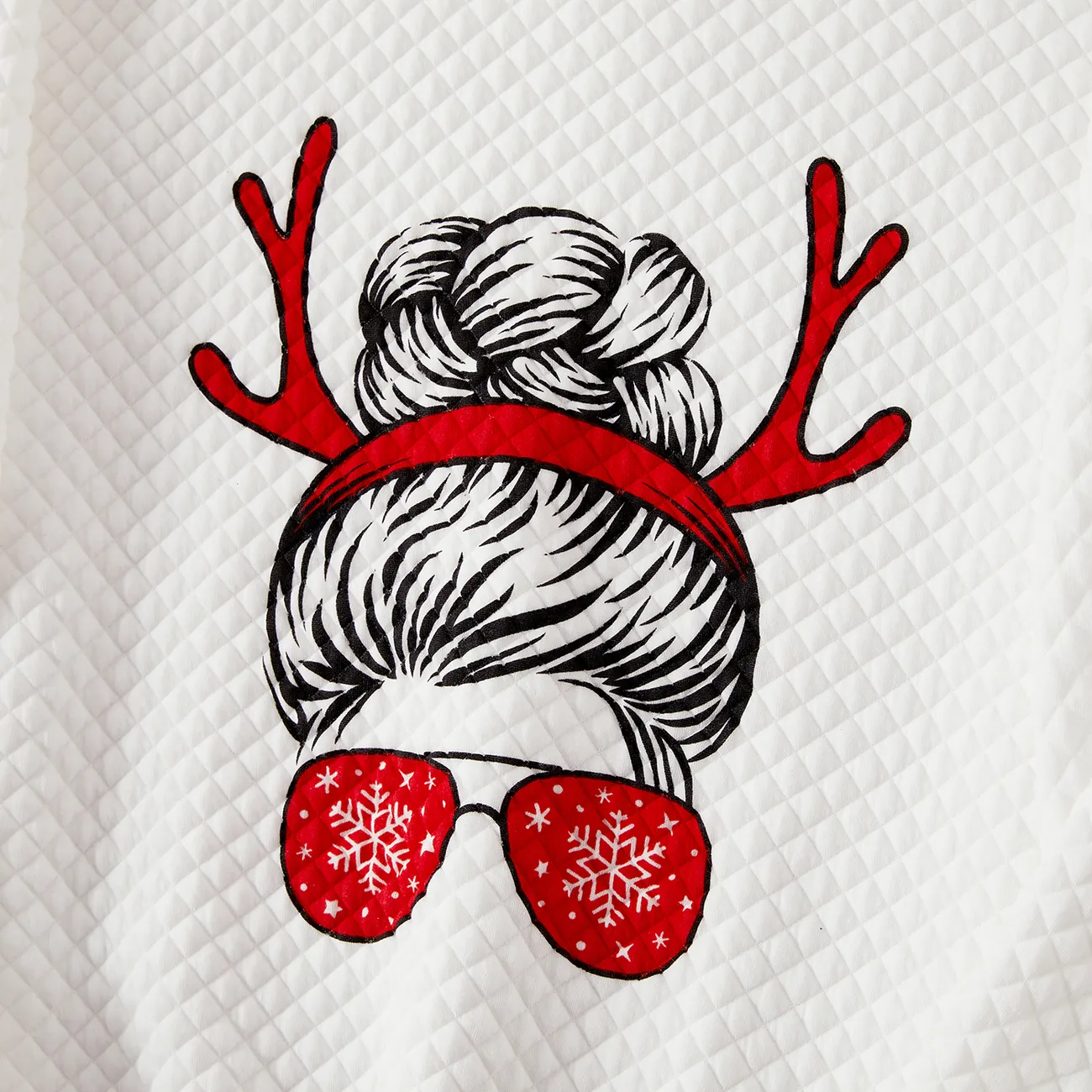 عيد الميلاد الجرافيك طباعة الأسرة البيضاء مطابقة بلوزات طويلة الأكمام محكم أبيض big image 1