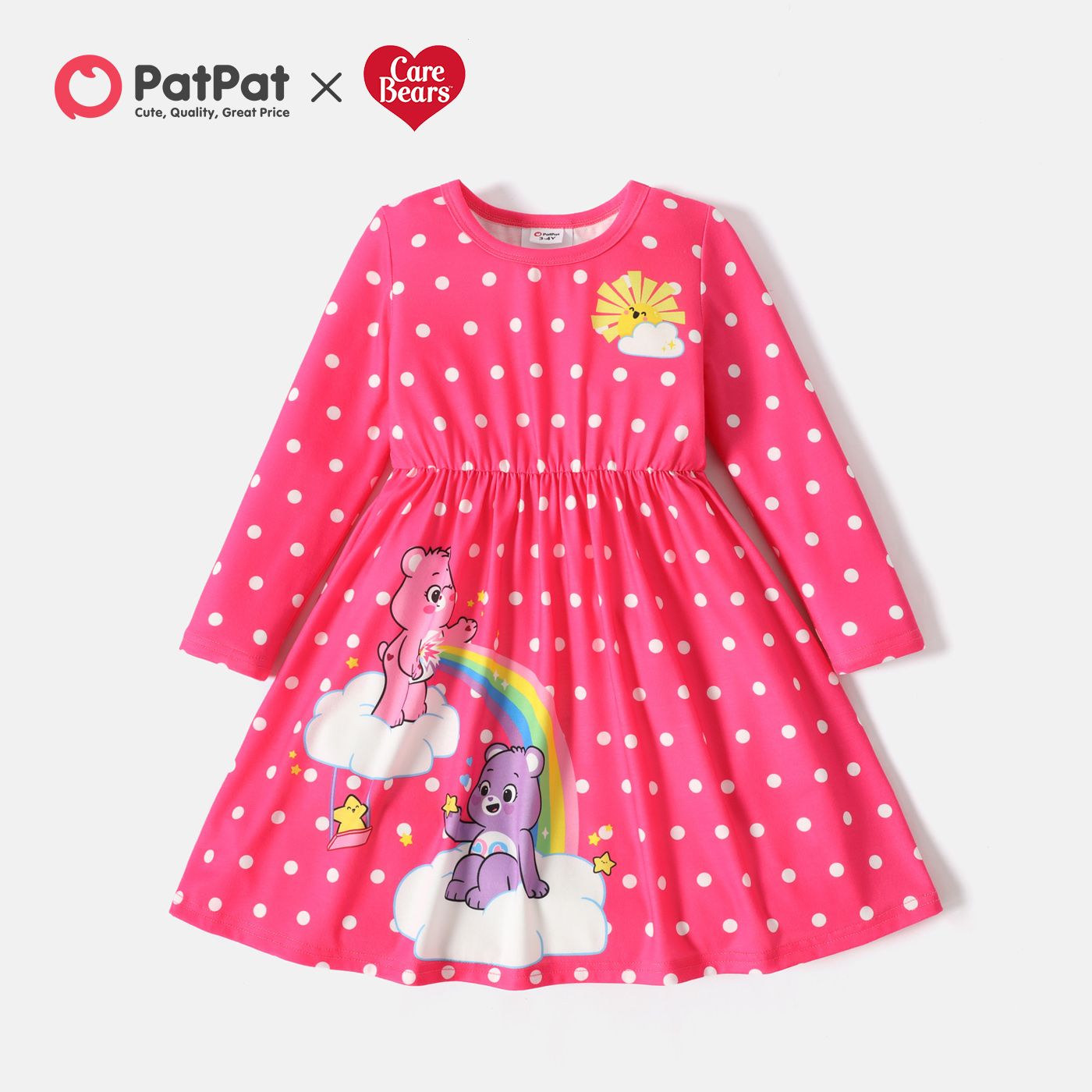 

Care Bears Toddler Girl Polka dots/Rainbw/Heart Print Long-sleeve Dress