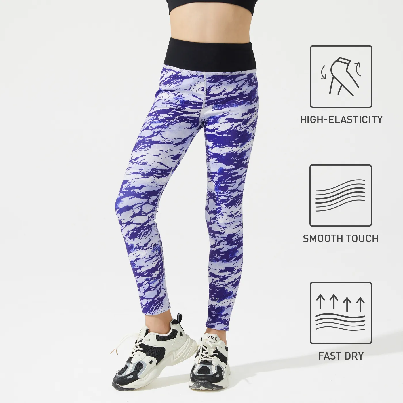 Leggings respiráveis elásticas e elásticas de cintura alta tingidas para crianças de roupas esportivas colorido