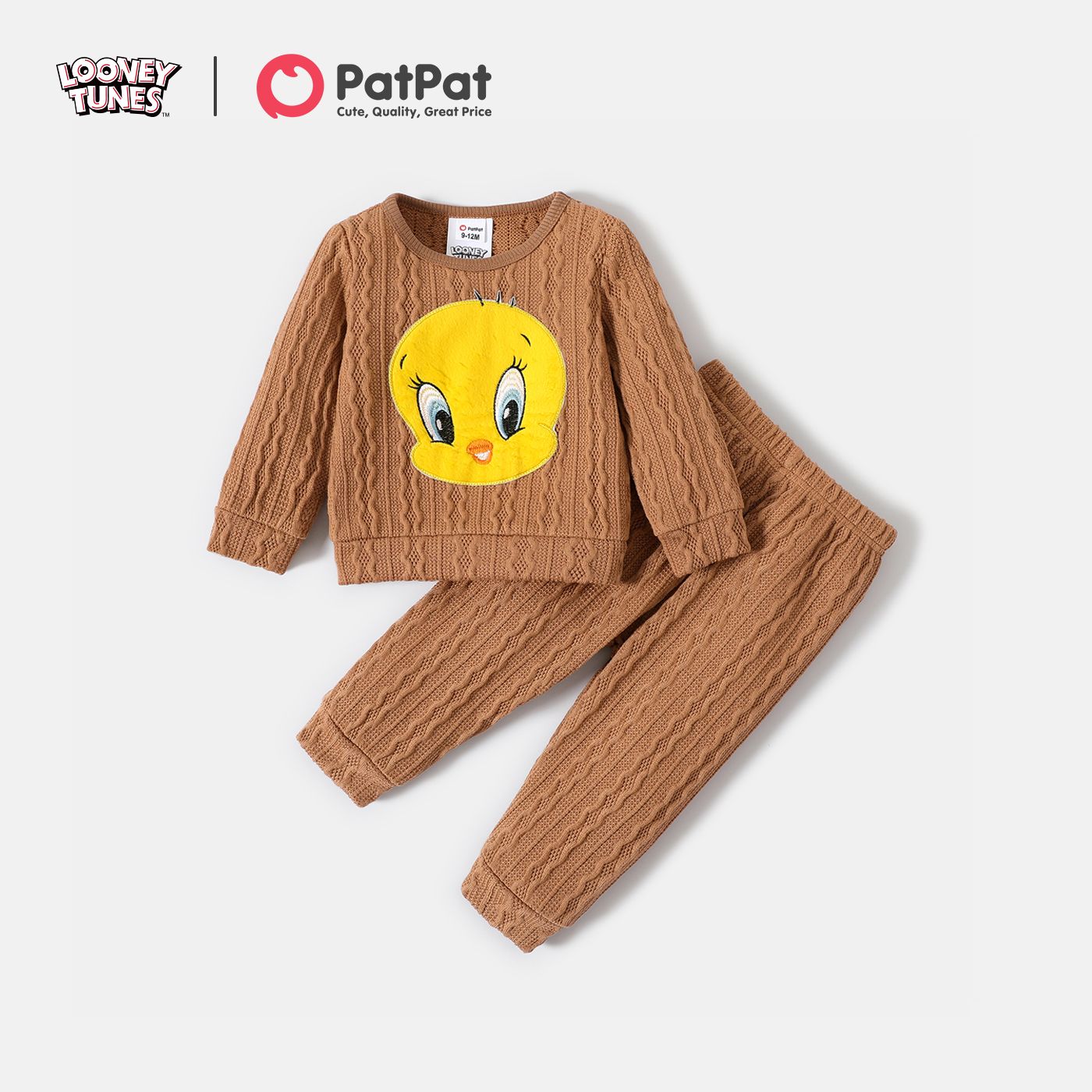 

Looney Tunes 2pcs Baby Boy/Girl Animal Embroidered Long-sleeve Cable Knit Top and Pants Set