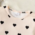 2pcs Kid Girl Heart Print Long-sleeve Tee and 3D Bowknot Design Skirt Set Almond Beige image 3
