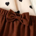 2pcs Kid Girl Heart Print Long-sleeve Tee and 3D Bowknot Design Skirt Set Almond Beige image 4