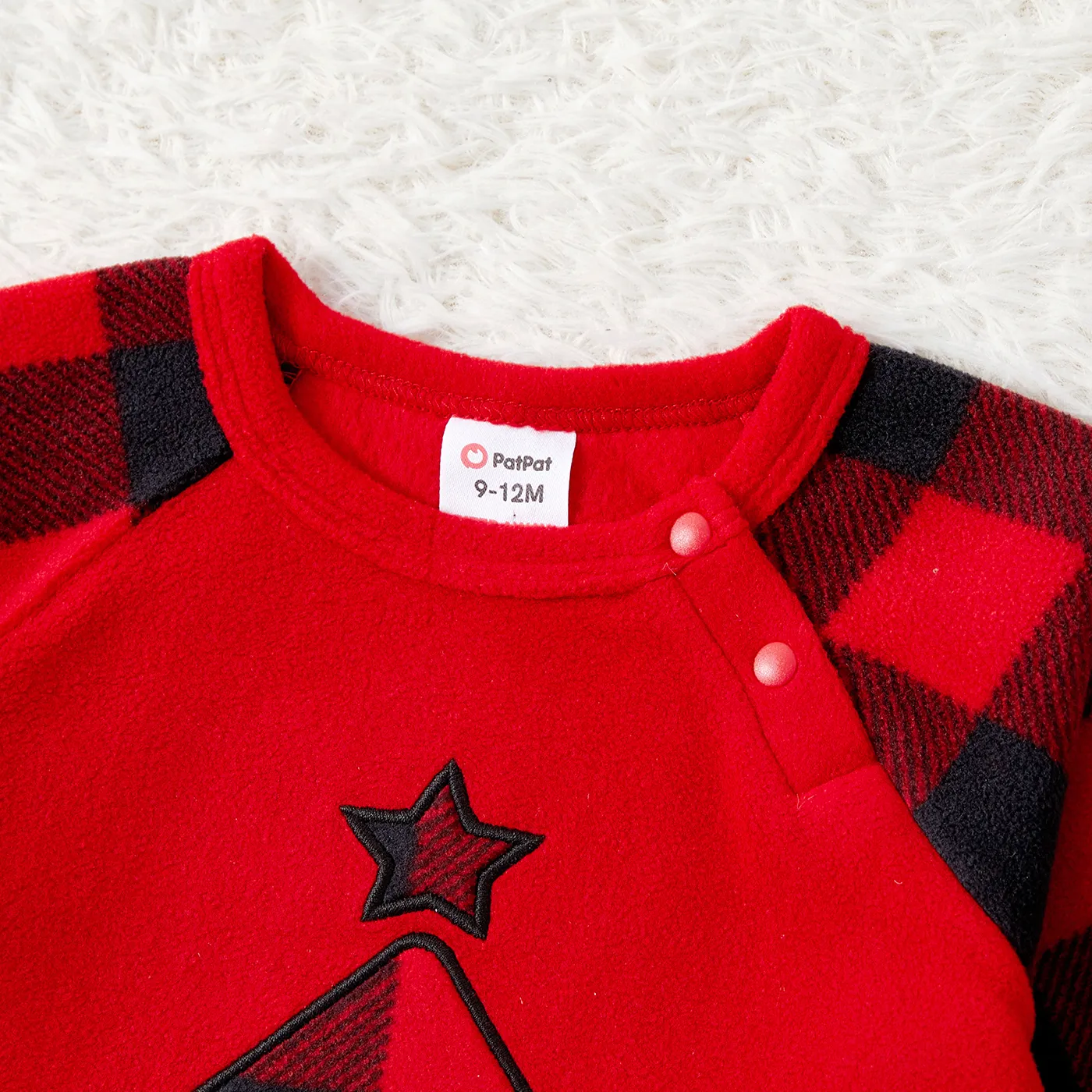 Christmas Family Matching Xmas Tree Embroidered Red Plaid Raglan-sleeve Thickened Polar Fleece Pajamas Sets (Flame Resistant)  image 6